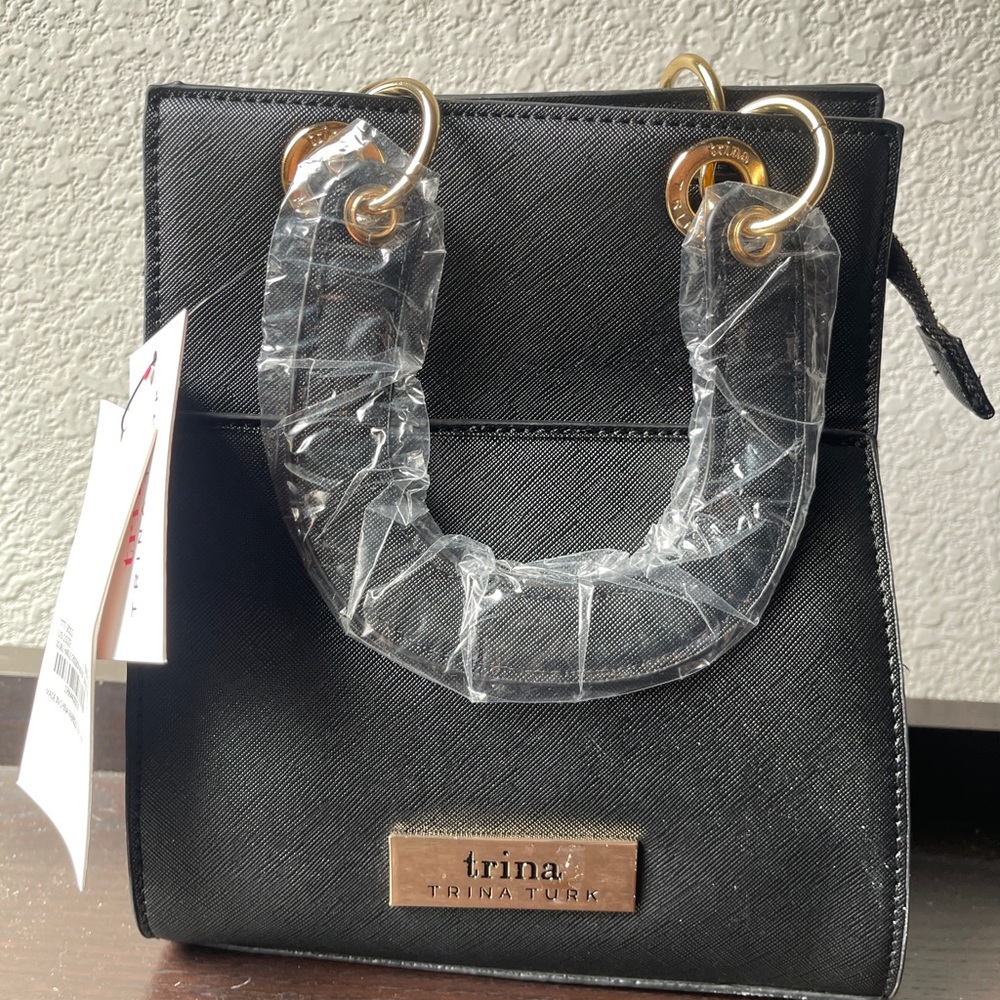 Trina Turk Black Mini Bag with Gold Accents